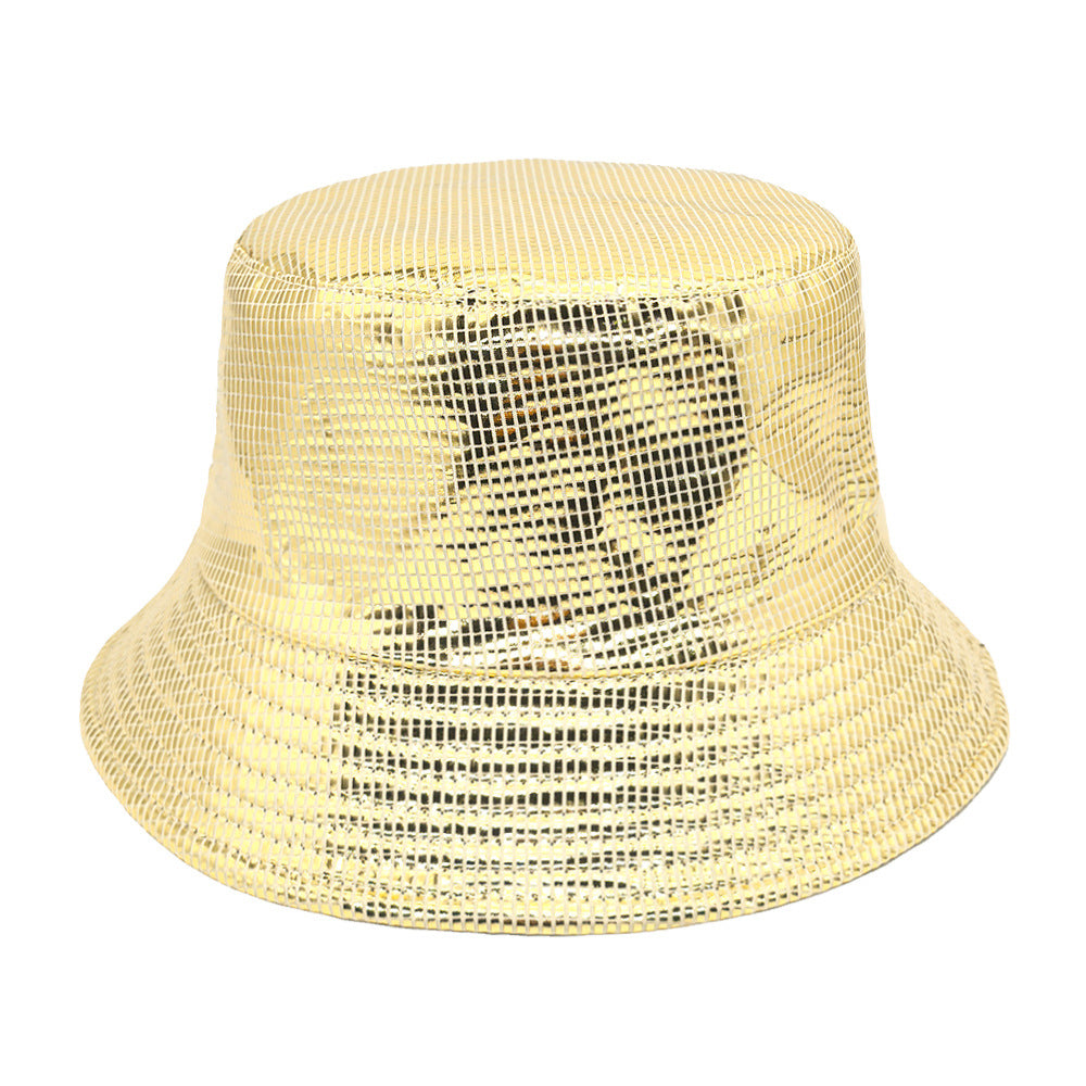 Wholesale Laser stage hat patent leather checkered bucket hat double-sided wear